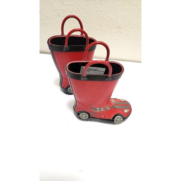 Target Cars Themed Kids Rain Boots Size 6 With Handles & Fun Racing Design - Picture 3 of 7